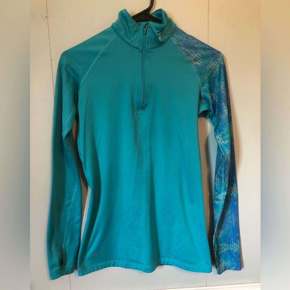 NIKE Pro Combat Dri-Fit 1/4 Zip Pullover Teal  Active Fitted Small